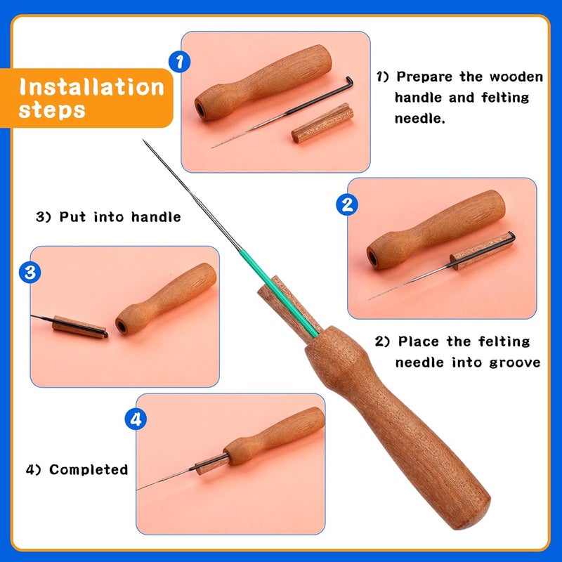FTEVEN Needle Felting Needles, Needle Felting Tools Set Contains 28 Pcs Felting Needles in 4 Sizes, Wooden Handle, Finger Cots Felting Supplies for Beginners Adult DIY Felting Wool Craft - Image 4